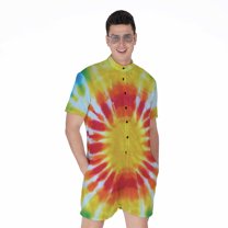 Circle Tie Dye Short Sleeve Men'S Rompers, Tie Dye Pattern Casual Summer Jumpsuits Outfit