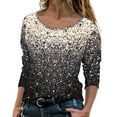 thumbnail image 3 of BJUTIR Womens Casual Tops Women Sequin Print Long Sleeve Round Neck Loose Splice T-Shirt Blouse Tops, 3 of 9