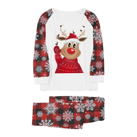 

Nomeni Parent Christmas Deer Print Parent Plaid Long Sleeved Trousers Pajamas Homewear Four Piece Suit Set (MAM)