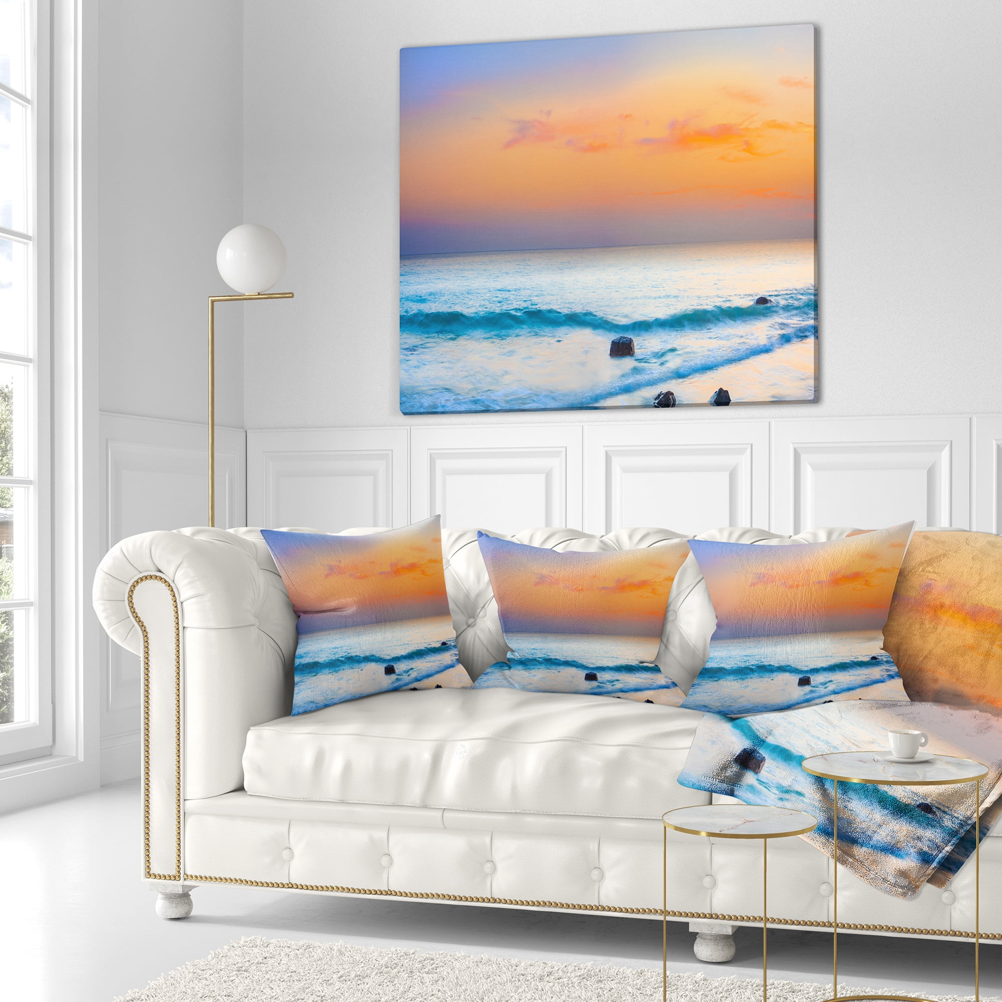 Designart Orange Sunset Panorama - Photography Throw Pillow - 16x16