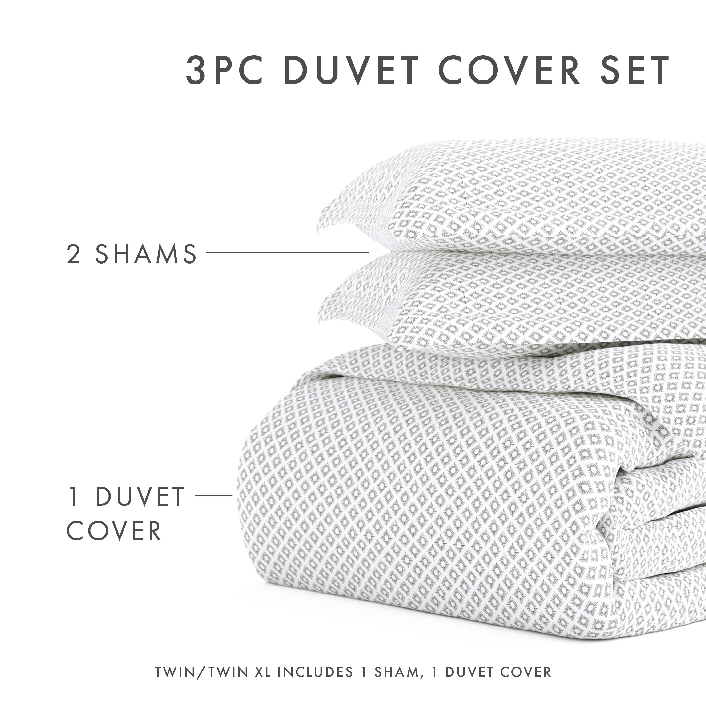 Noble Linens Gray Polaris Pattern 3-Piece Duvet Cover Set, King/Calking