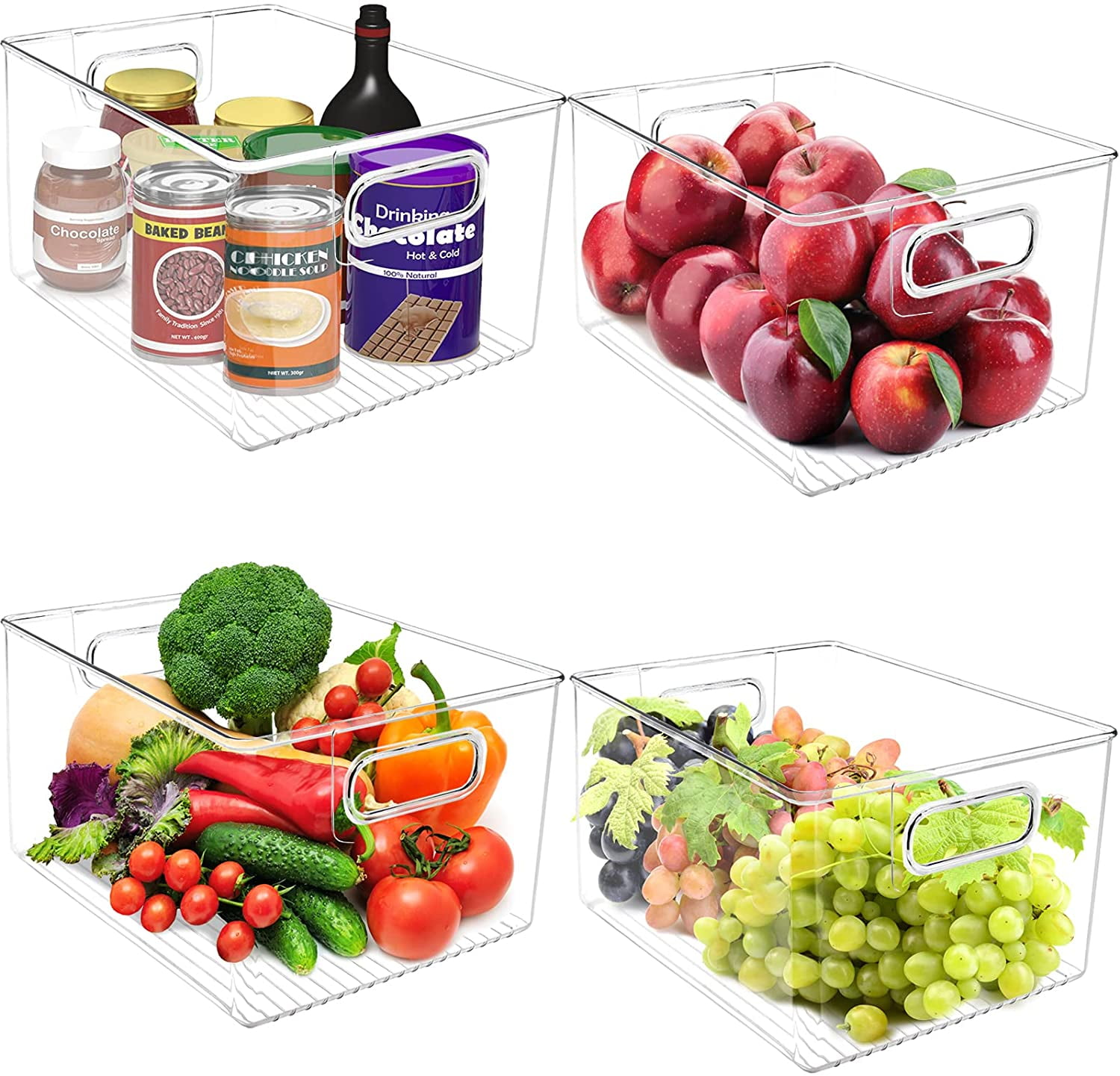 Greenco Set of 4 Stackable Fridge Bins Storage Container Organizers, For Cabinets, Pantry, Closet