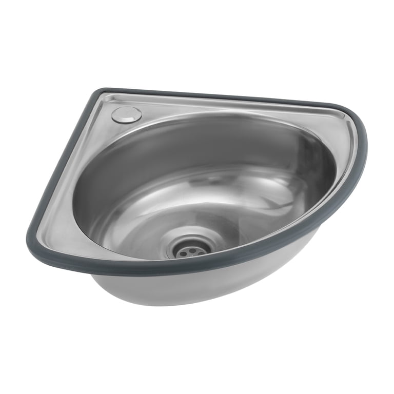Modern Triangle Corner Sink – Wall Mounted Bathroom Basin, White Plastic & Stainless Steel, 12.18" X 12.18" X 4.32"