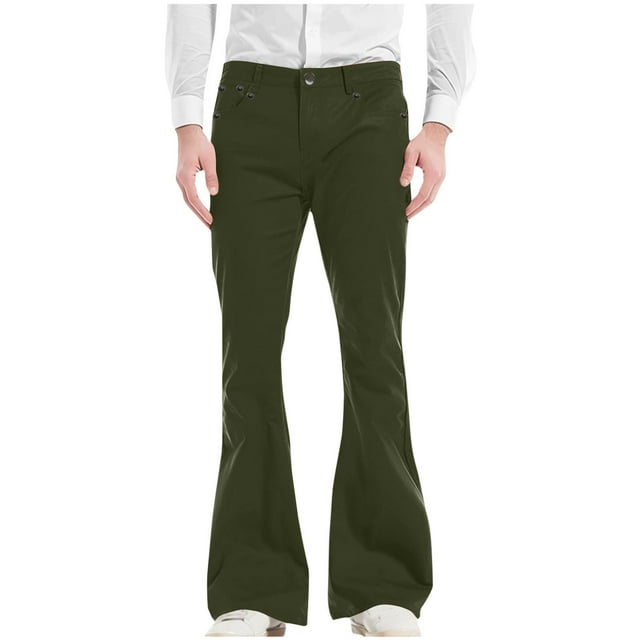 Men Casual Pockets Zipper Button Vintage Pants Bell-bottoms Trousers RXIRUCGD Vert Armée, Taille: L