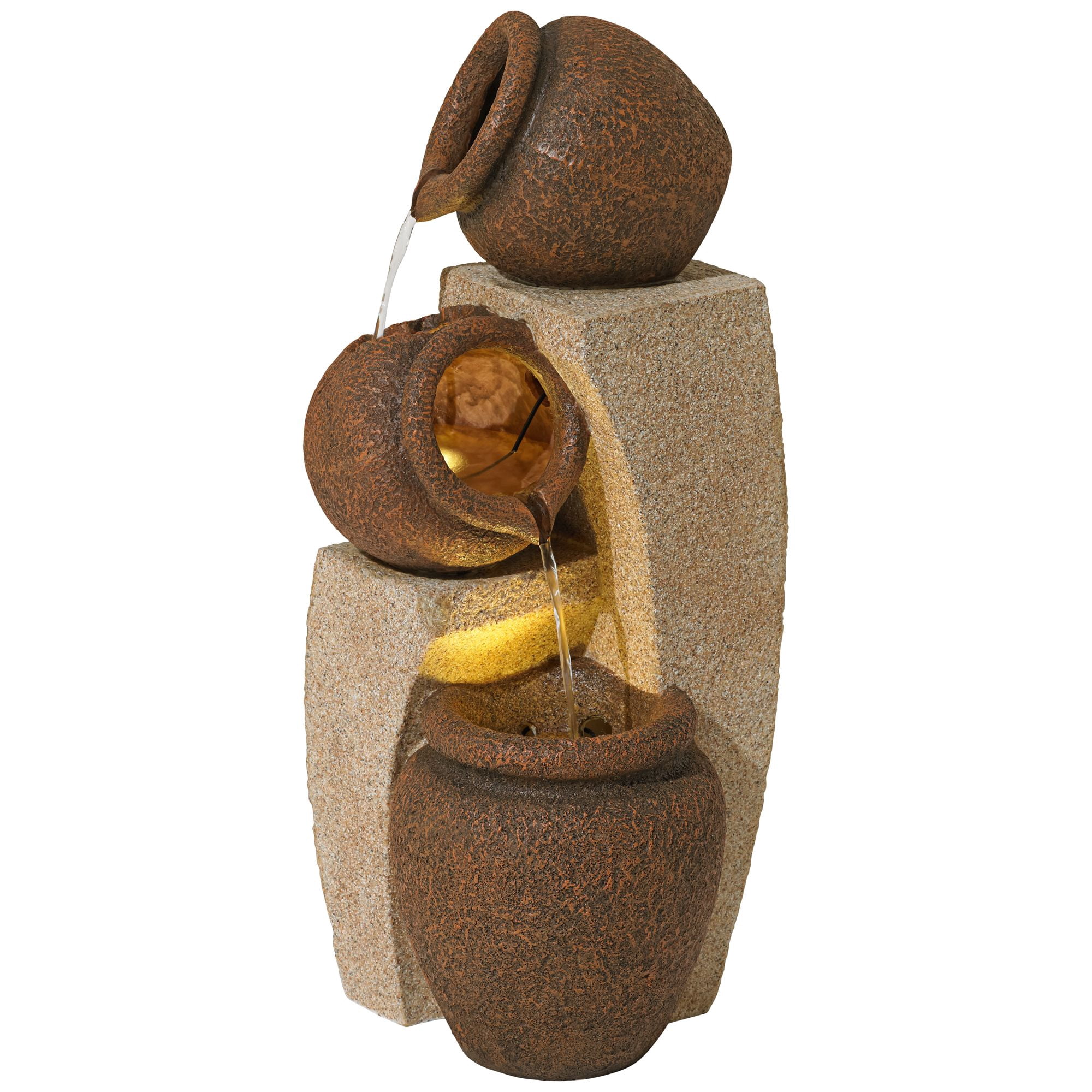 Cascading Jugs 30" High Large Rustic Indoor Outdoor Decor Faux Stone Floor Fountain with Light LED Outside