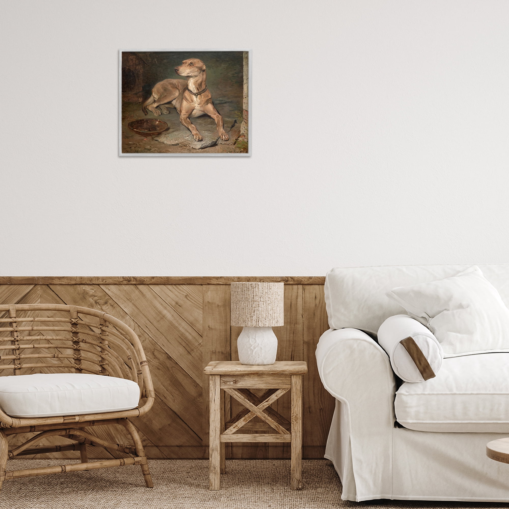 Stupell Industries Historical Dog & Bowl Gray Framed Giclee Art, design by Lil' Rue