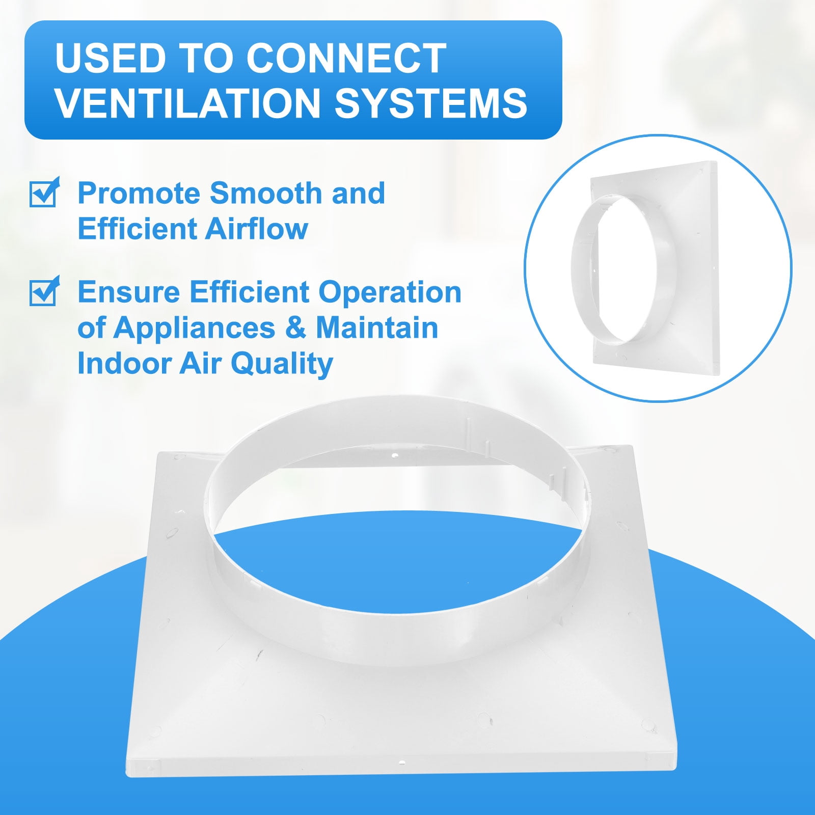 Uxcell 13" to 10" Duct Connector Flange, Plastic Square to Round Straight Dryer Vent Wall Plate for Air Heating Cooling Ventilation System HVAC Exhaust Fan, White