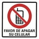 thumbnail image 1 of Señal restrictiva: "Favor de apagar su celular" en blanco, rojo y negro. Impresa sobre plástico estireno calibre 40, para interiores, 20 x 20 cm. Señalamiento, Cartel, Letrero cuadrado, Señalización., 1 of 4