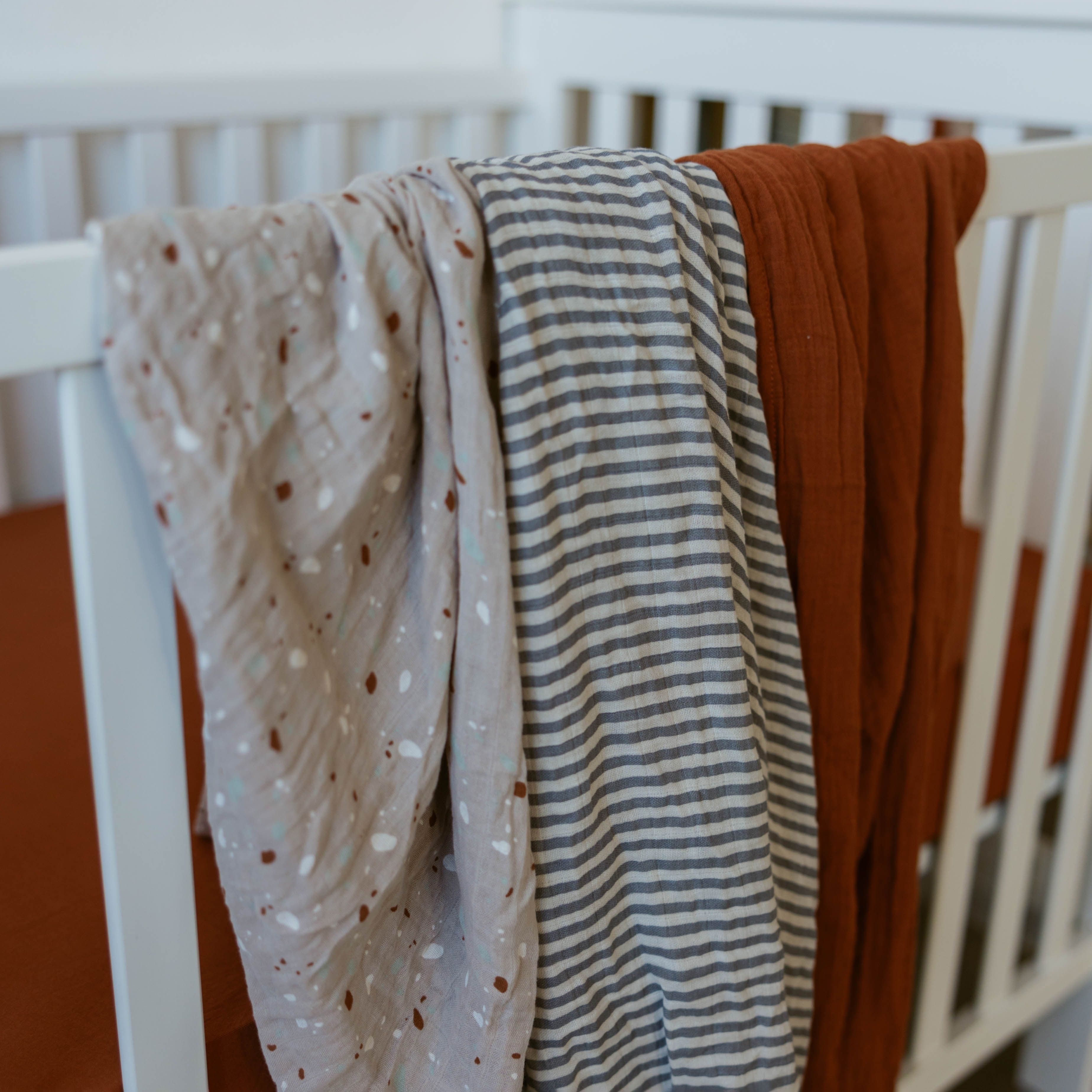 Parker Baby Swaddles - 3 Pack Infant 100% Cotton Muslin Female Swaddle Blankets - Clay Set