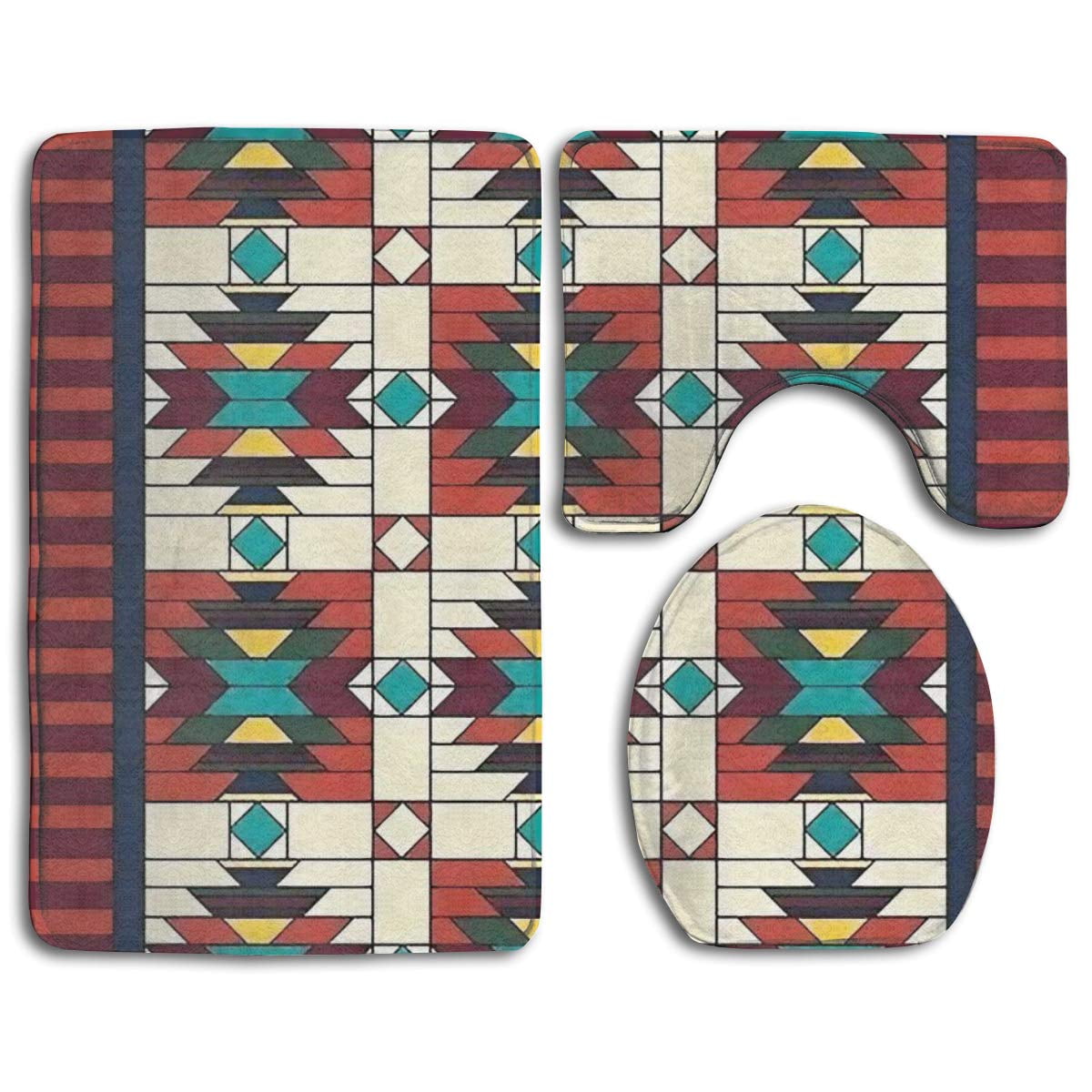 CHAPLLE Southwestern Tribe 3 Piece Bathroom Rugs Set Bath Rug Contour 