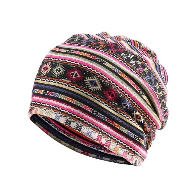 Maytalsory Bonnet Ethnique Style Hijab Floral Imprimé Coloré Turban Réglable Oreille Protection Style Accessoires Bonnet Rose Rouge Bande 1Set