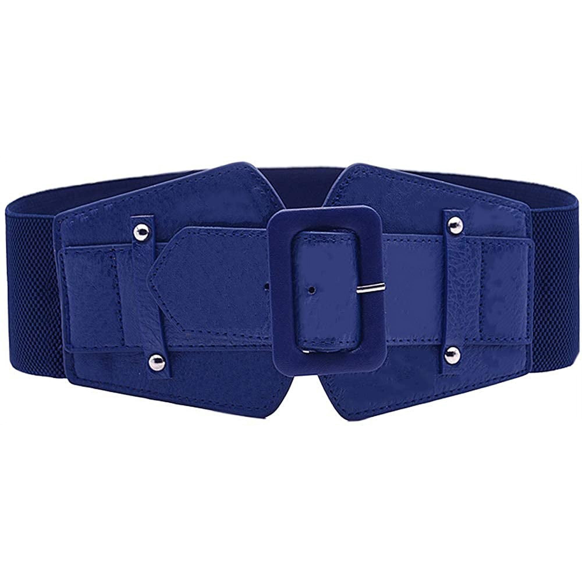 Ceinture Extensible pour Femmes pour Robes Combinaison Manteau Vintage Elastique Ceinture Large Bleu