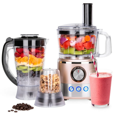 Best Choice Products 650W Multifunctional All-In-One Stainless Steel Food Processor, Blender, & Grinder Combo w/ 7.4-Cup Capacity, 10 Attachments for Juicing, Cutting, Shredding, & More, Rose