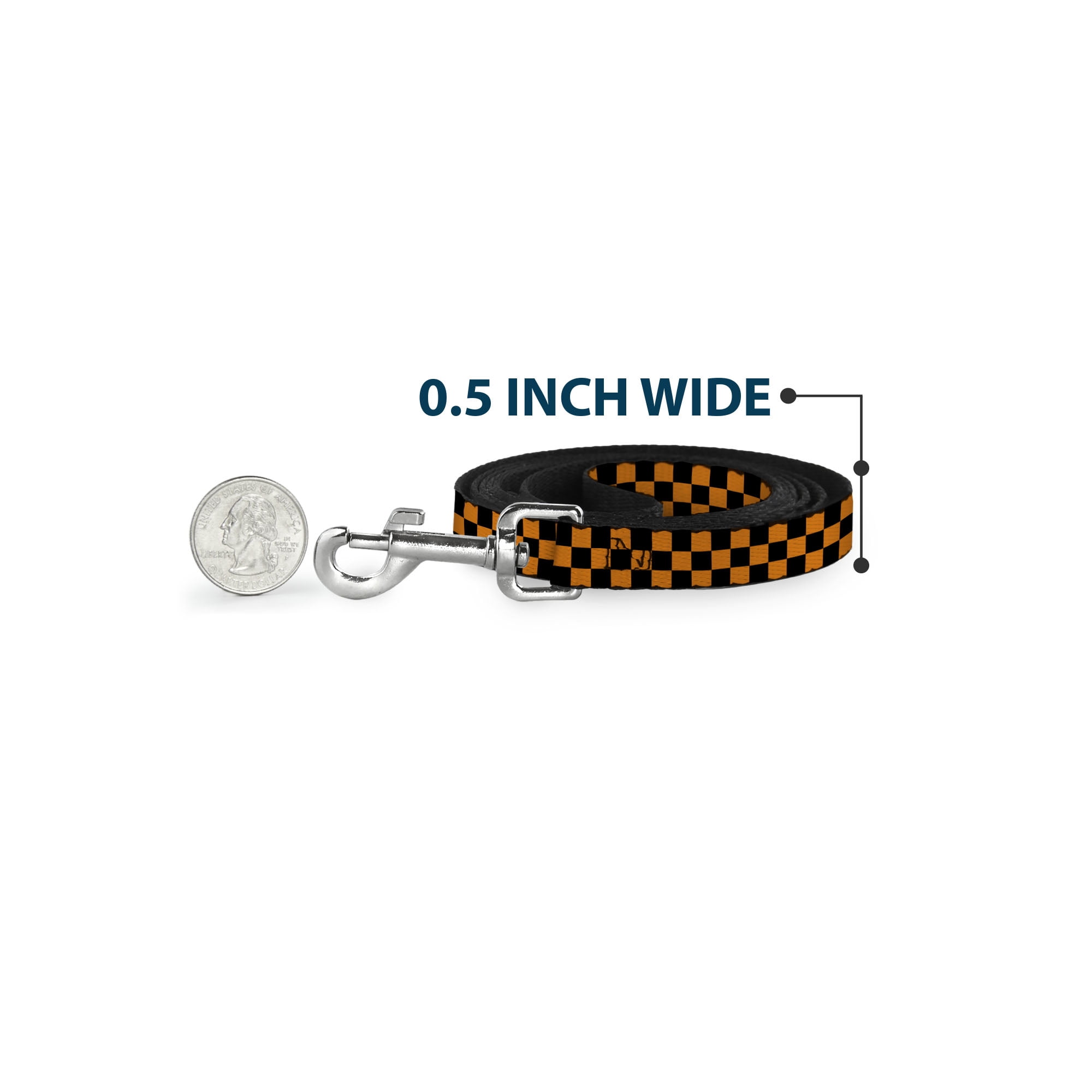 Buckle-Down Pet Leash, Dog Leash, Checker Black Neon Orange, 6 Feet Long 1.0 Inch Wide