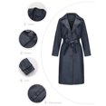thumbnail image 5 of HTNBO Coats for Women Trendy Leather Jacket Elegant Notched Lapel Single-Breasted PU Overcoat Fall Long Peacoat with Belt, 5 of 8