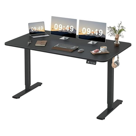WDZS 55 x 24 Inches Electric Height Adjustable Standing Desk Large Sit Stand Up Desk Home Office Computer Desk Memory Preset with T-Shaped Metal Bracket, Black