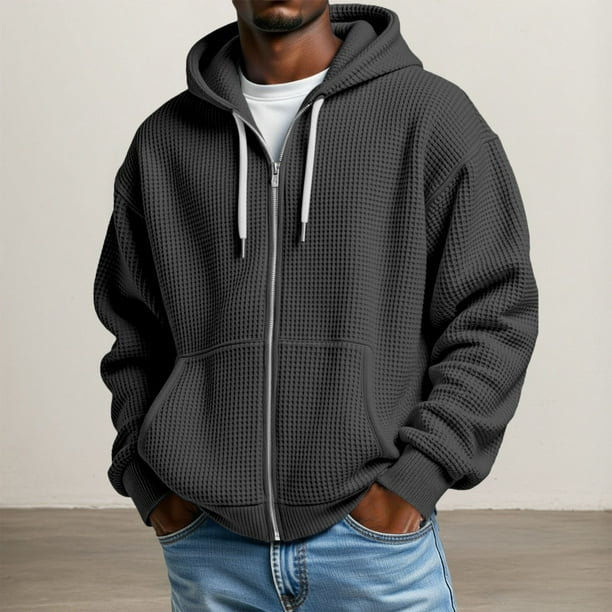 MHFRRA Sudadera de Punto con Capucha y Cremallera, Chaqueta con Cremallera Completa, Informal, Suave y Cálida, con Bolsillo Tipo Cangurera para Exteriores, Otoño E Invierno Negro