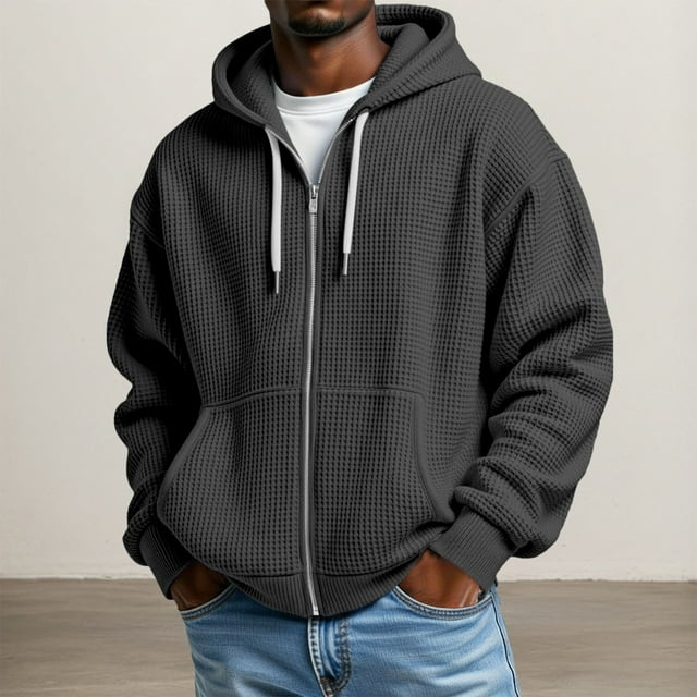 MHFRRA Sudadera de Punto con Capucha y Cremallera, Chaqueta con Cremallera Completa, Informal, Suave y Cálida, con Bolsillo Tipo Cangurera para Exteriores, Otoño E Invierno Negro