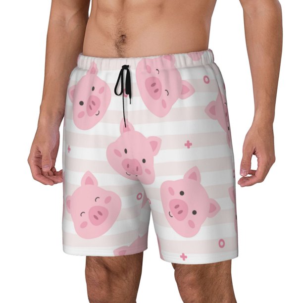 Balery Cartoon Pig Bañador para hombre, shorts de playa de secado rápido con entrepierna y forro de compresión-X-Large