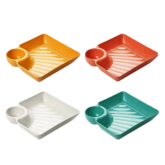 OFFIGAM 4-Pack Snack Plates with Sauce Holders for Appetizers, Dumplings, and Family Gatherings Serving Trays