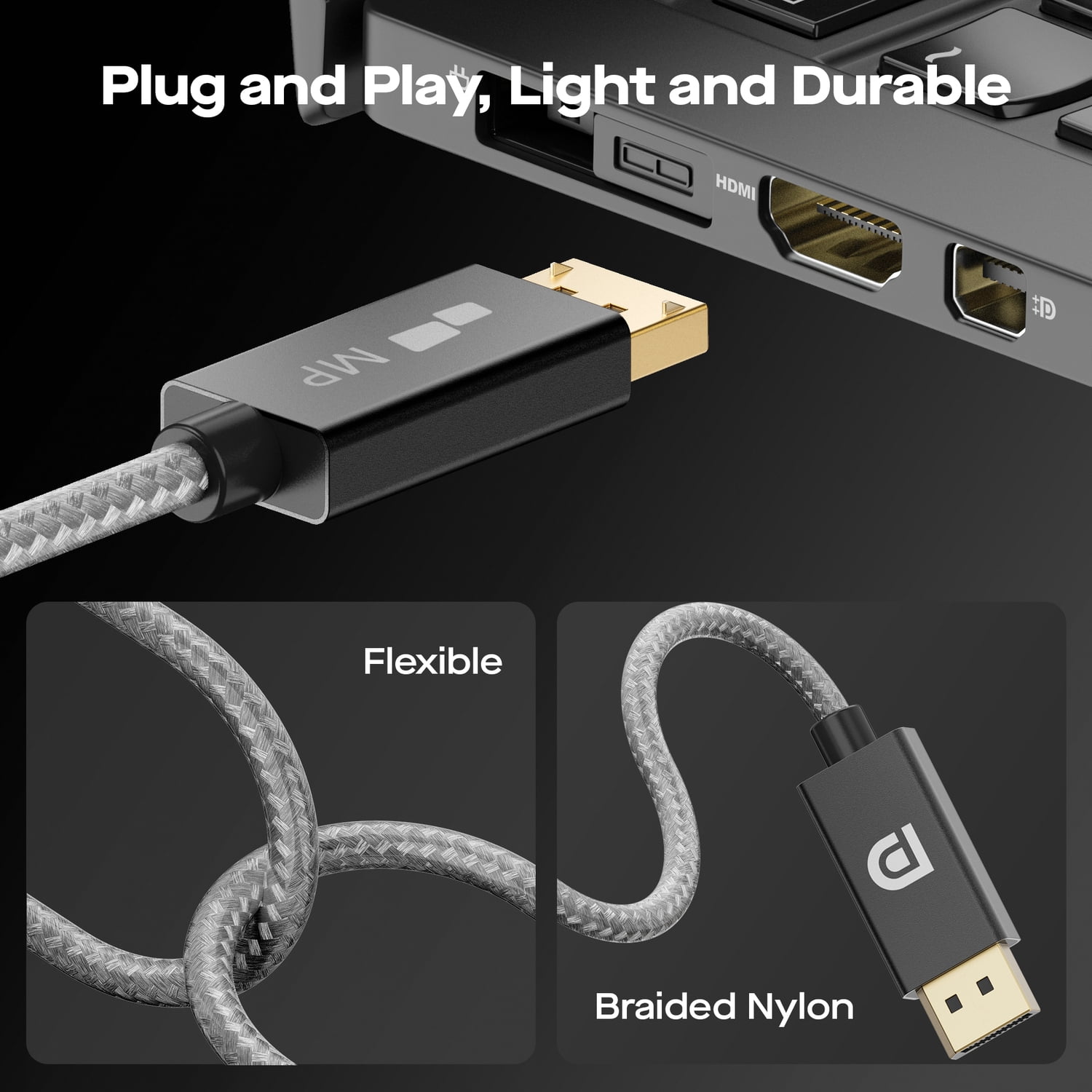MP 6-Ft. 8K DisplayPort Cable, Gray, 100-1006P01