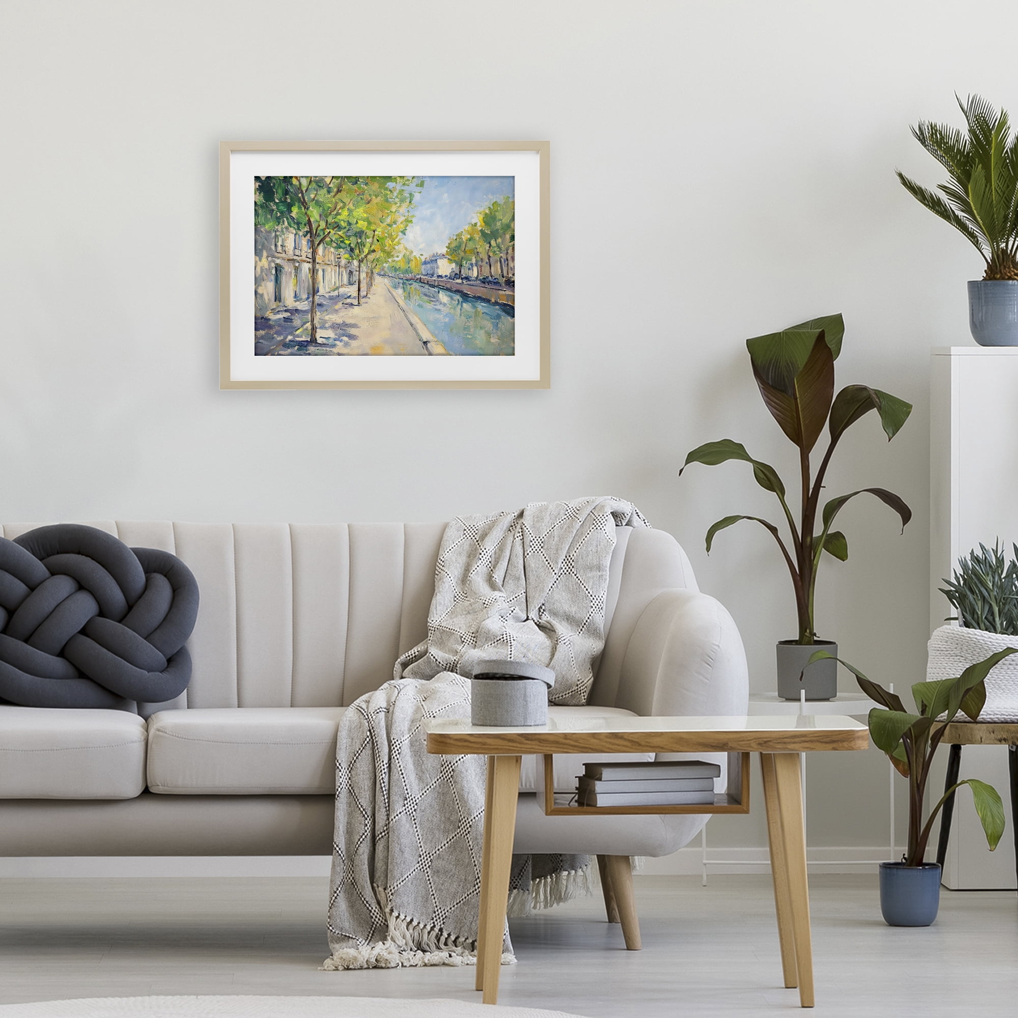 Stupell Industries Montrouge Canal Promenade Birch Framed Print Under Glass, design by Creative Studio