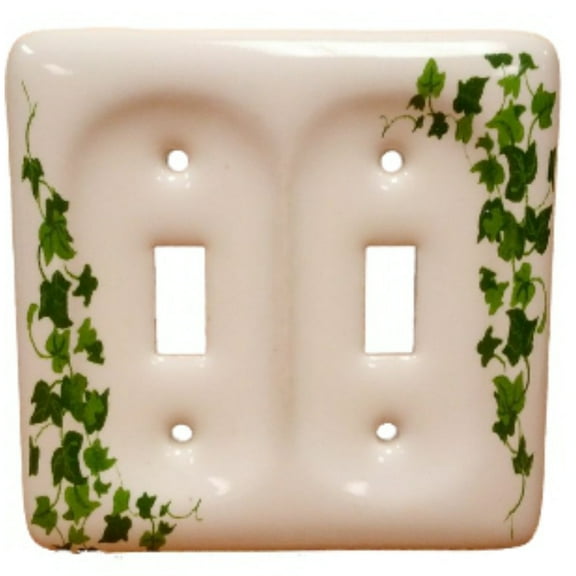 Leviton 89509-GRN 2-Gang Ceramic Toggle Light Switch Cover Wall Plate, Green Vine Pattern
