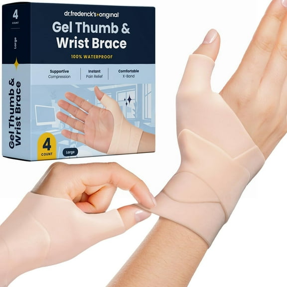 Dr. Frederick's Original Waterproof Thumb & Wrist Brace - 4 ct - Hand Brace for Arthritis, Tendonitis, Carpal Tunnel & Trigger Thumb - Doctor-Developed Spica Splint - Fits Left & Right Hand - Large
