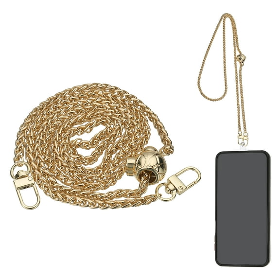Phone Lanyard, 47 Inch Adjustable Crossbody Cellphone Chain with Tether Tabs, Anti-Theft Metal Pearl Neck Strap for Smartphones, Light Gold