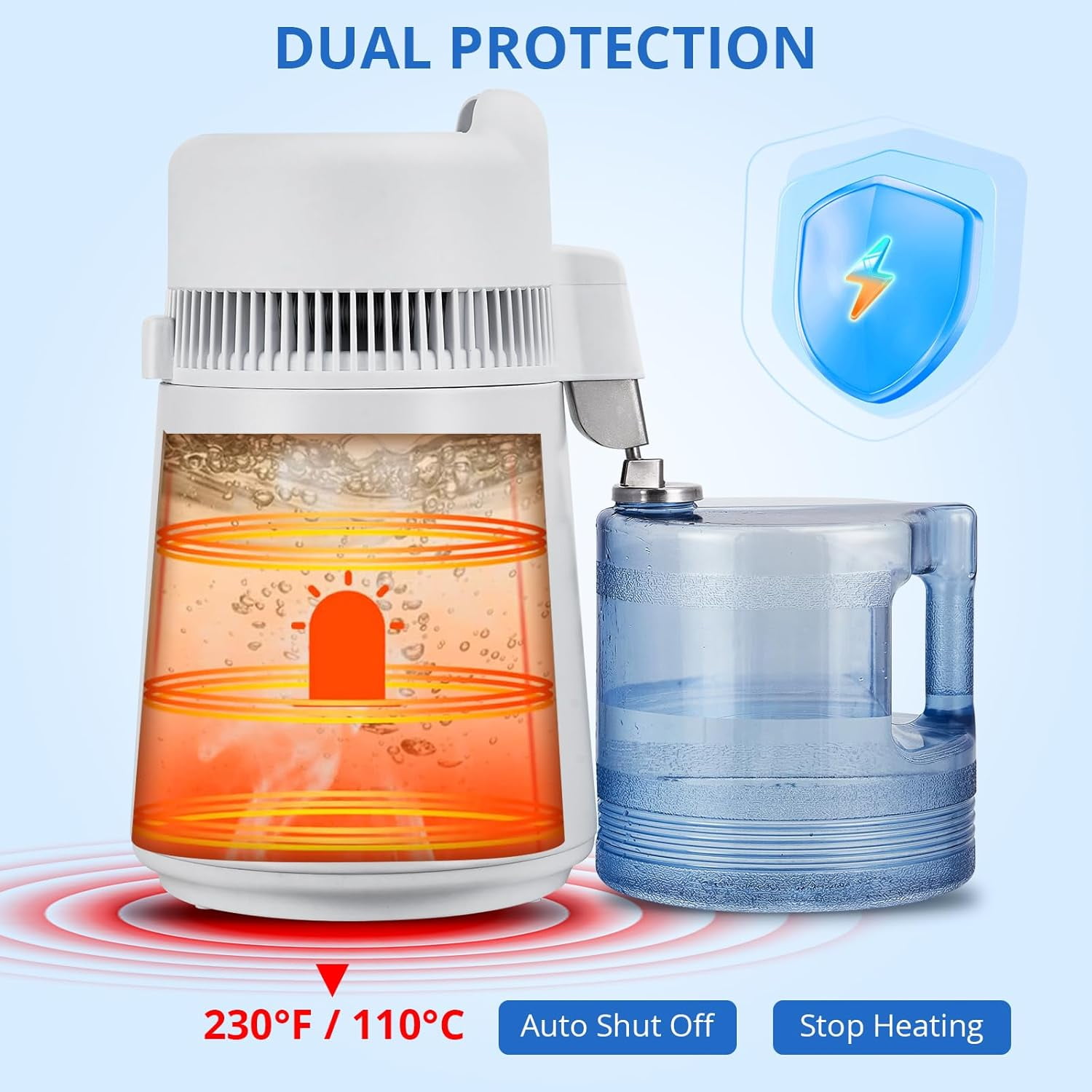 LIZHOUMIL Countertop Water Distiller 4L/6L, 750W-900W Stainless Steel, Plastic/Glass Jug