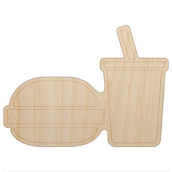 Hamburger and Soda Food Drink Icon Wood Shape Unfinished Piece Cutout Craft DIY Projects - 4.70 Inch Size - 1/8 Inch Thick