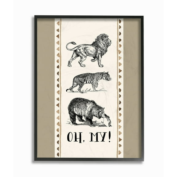 Stupell Lions and Tigers and Bears Oh My Tribal Geo Triangles Framed Wall Art, 11 x 14