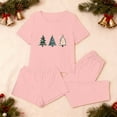 thumbnail image 4 of EchfiProm Womens Christmas Pajamas Cute 3PC Set Loungewear Short Sleeve Long Pants Pink Holiday Pjs Set for Ladies, 4 of 8