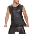 thumbnail image 6 of Men Sexy Leather Tank Top, Shiny Soft Matte Leather, Elastic, Male Black Leather T-shirt, 6 of 7