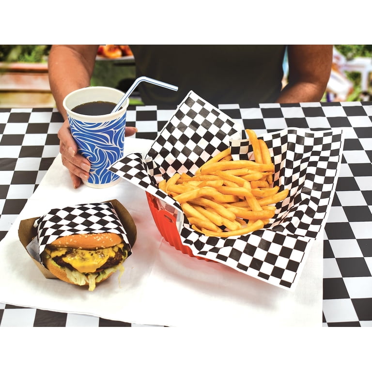 12x12 Inch Checkered Dry Waxed Deli Paper - 100 Sheets, Purple, Greaseproof Food Basket Liner