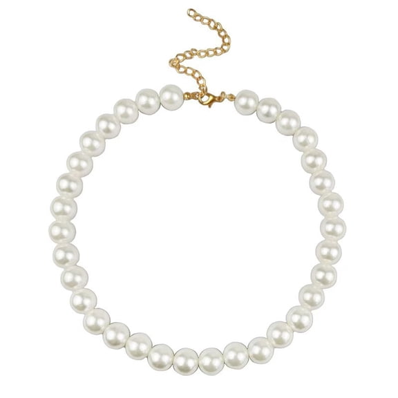 Nmkwnr White Simulated Pearl Necklace 12mm Round Pearl Choker Necklace for Women, Gold