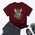 thumbnail image 2 of VBTAPA Women Easter Day Shirts Bunny Rabbit Letter Printed T-Shirt Short Sleeve Graphic Tee Tops Wine S, 2 of 6
