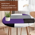 thumbnail image 5 of Purple Gray Round Fitted Table Cover Abstract Color Block Geometric Modern Waterproof Table Cloth with Elastic Edge Wipeable Tablecloth for Picnic Camping Party Fits 45"-54" Diameter, 5 of 8