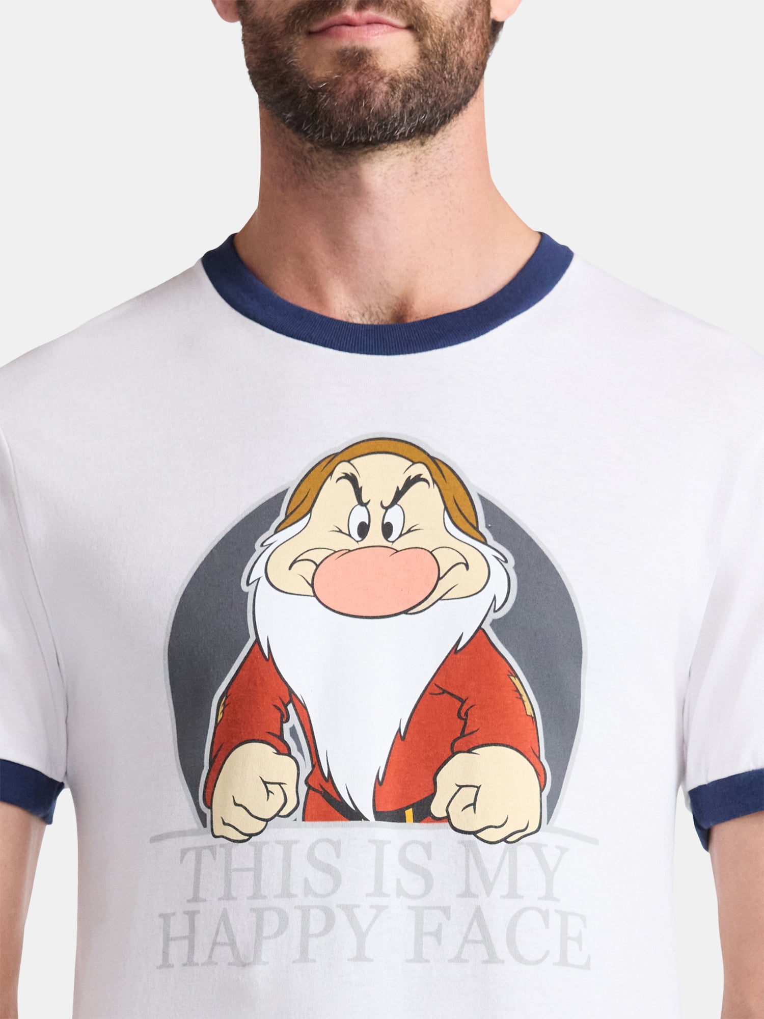 Disney Grumpy Men's Happy Face Graphic Ringer Tee