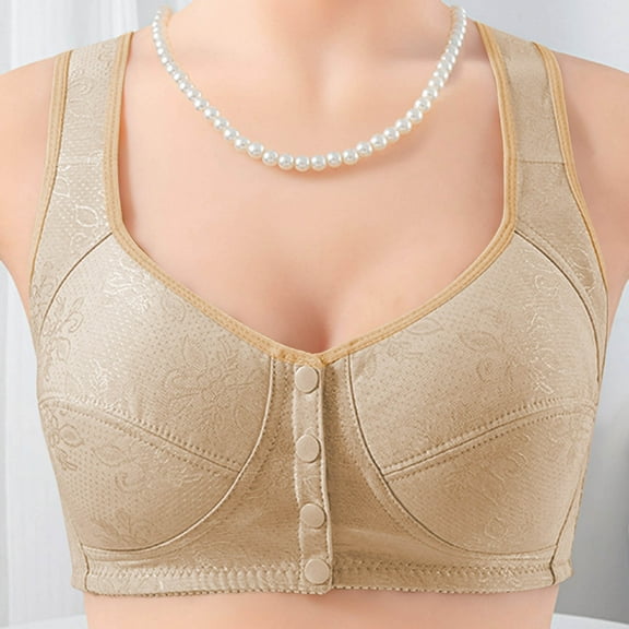Loopsun Womens Bras Plus Size, Bras for Women, Woman's Fashion Solid Thin Breathable Front Buckle Bra without Steel Rim Beige L