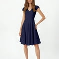 thumbnail image 1 of WILLBEST Vestidos Mono Informal De Manga Corta Con Cuello En V Y Color Liso Para Mujer, Falda Corta Con Vuelo Grande, Falda Informal De Verano, 1 of 3