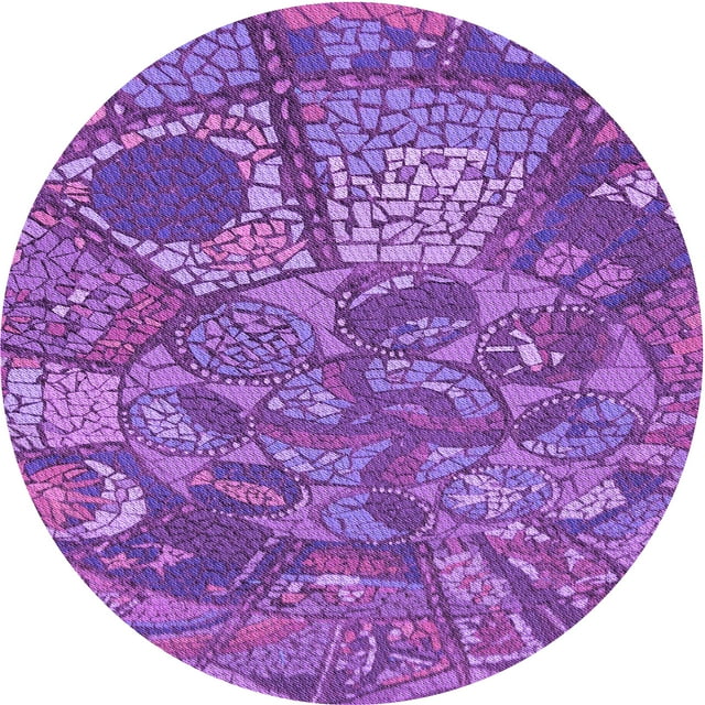 Ahgly Tapis Rond Lavable en Machine Intérieur Transitionnel Heliotrope Violet, 6 Pieds Rond