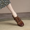 thumbnail image 4 of Xfvqtps Ladys High Heel Shoes Chunky Heel Apron Toe Lace up Knitting Grace Retro Leather Shoes Heel High 6CM Brown, 4 of 9
