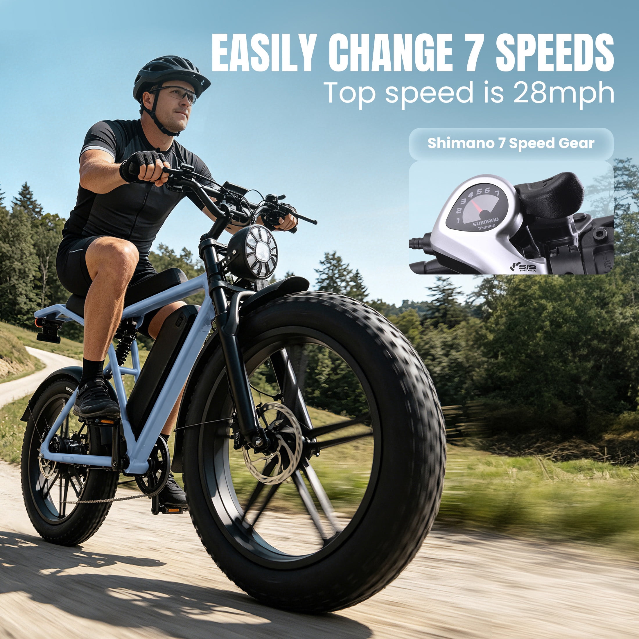 Pescroa E-Bikes for Adults, 750W Motor Electric Bike for Adults, 28MPH, 20" Fat Tire Electric Bike with 70-90 Miles, 7-Speed Electric Mountain Bike with APP Control