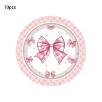 chaungfeng Pink Bow Party Supplies Disposable Party Decorations, 10pc 9 Inch Paper Plates for Bridal Shower Birthday Wedding Valentine's Day