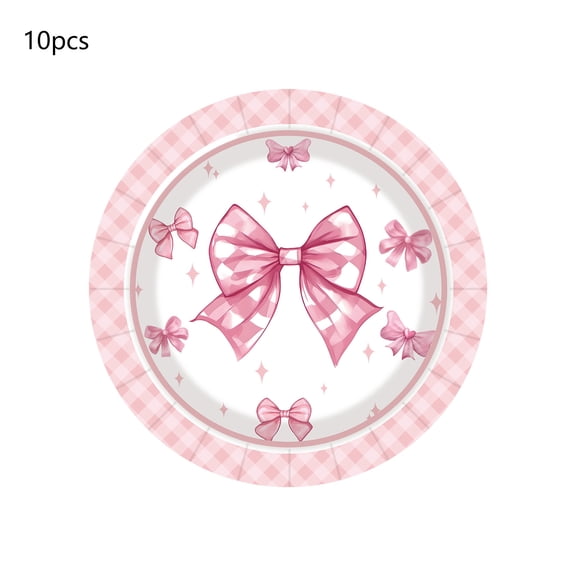 Valentine's Day Plates 10 Count 9 Inch Disposable Paper Plates with Heart Bow Pattern, Large Red Party Plates for Valentine Party Supplies, Decorative Dinner Plates for Celebrations