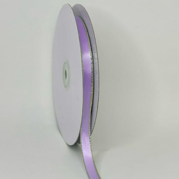 JenlyFavors 3/8" Double Face Satin Ribbon with Gold Edge Lavender 50 Yards