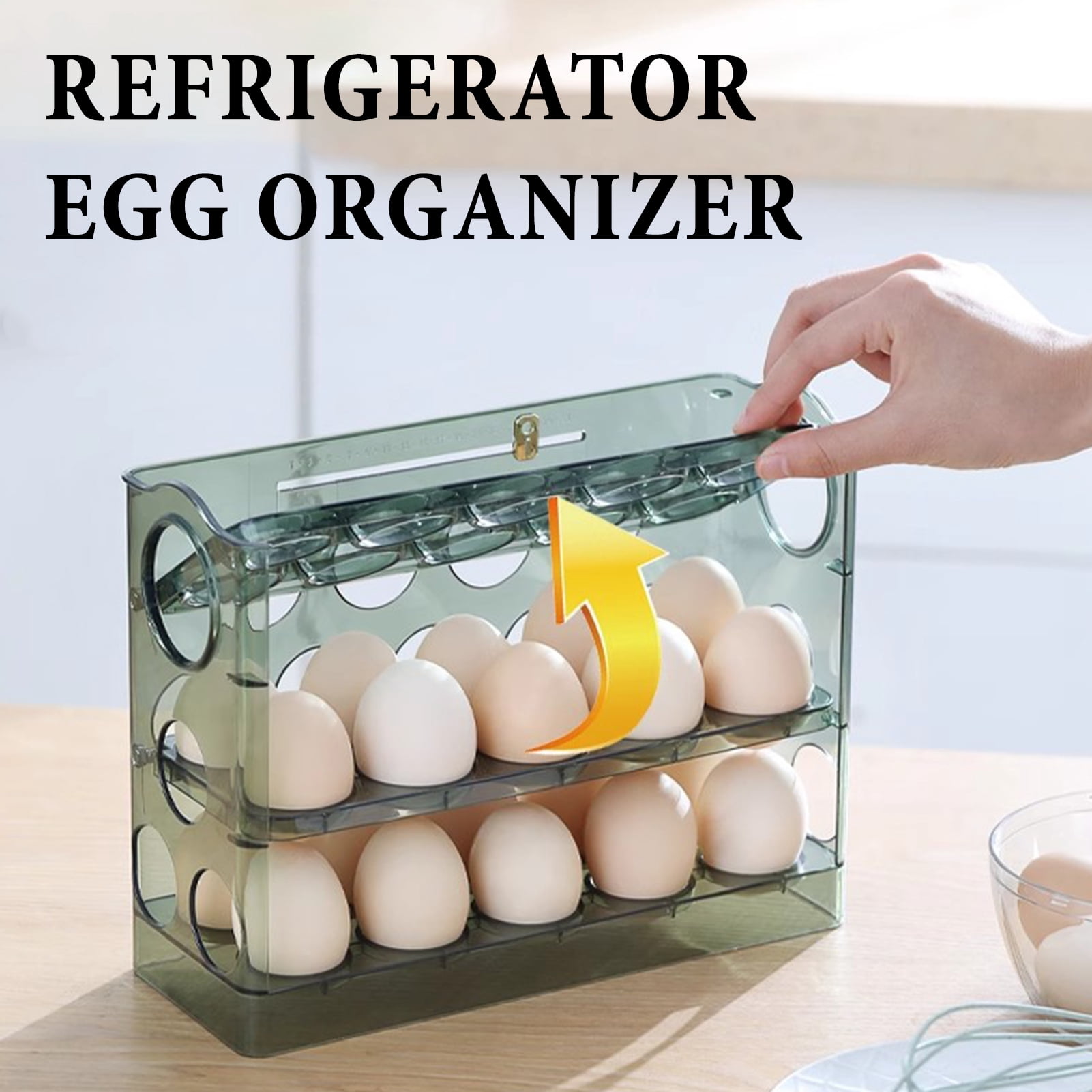 mdesiwst Three-Tier Egg Organizer for Fridge Egg Storage Box with Date Indicator Egg Rack Holds 30 Eggs or 18 Eggs for Refrigerator