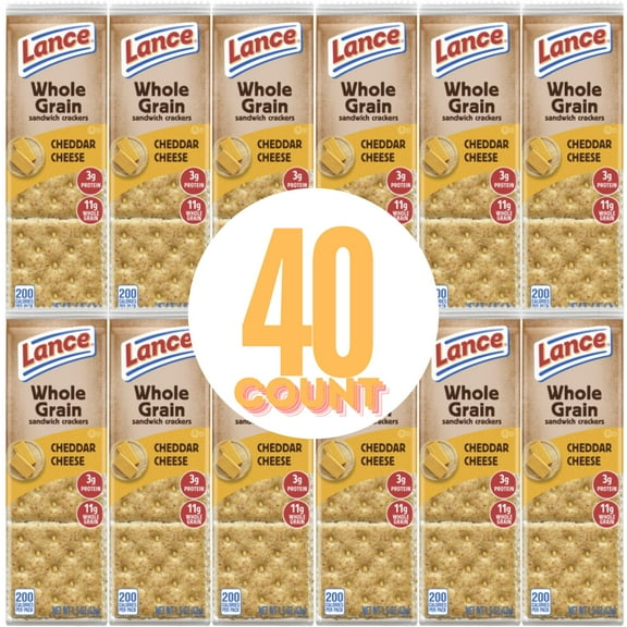Lance Whole Grain Cracker Sandwiches, (40 count) Individually Wrapped Packs (Whole Grain Peanut Butter) Crackers, Lance Crackers, Whole Grain Crackers.
