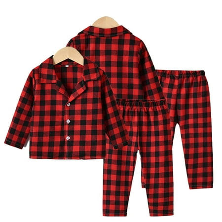 

Godderr 3-8T Kids Baby Boys Girls Lapel Plaid Pajamas Pjs Set Fall Winter Single-Breasted Sleepwear Sleeping Pants Outfit Cotton Loungewear 2PCS